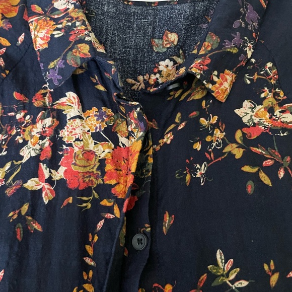Natural Life Rebecca Midi Dress in Navy Red Bouquets High-Low Hem Pockets Large - Picture 9 of 12